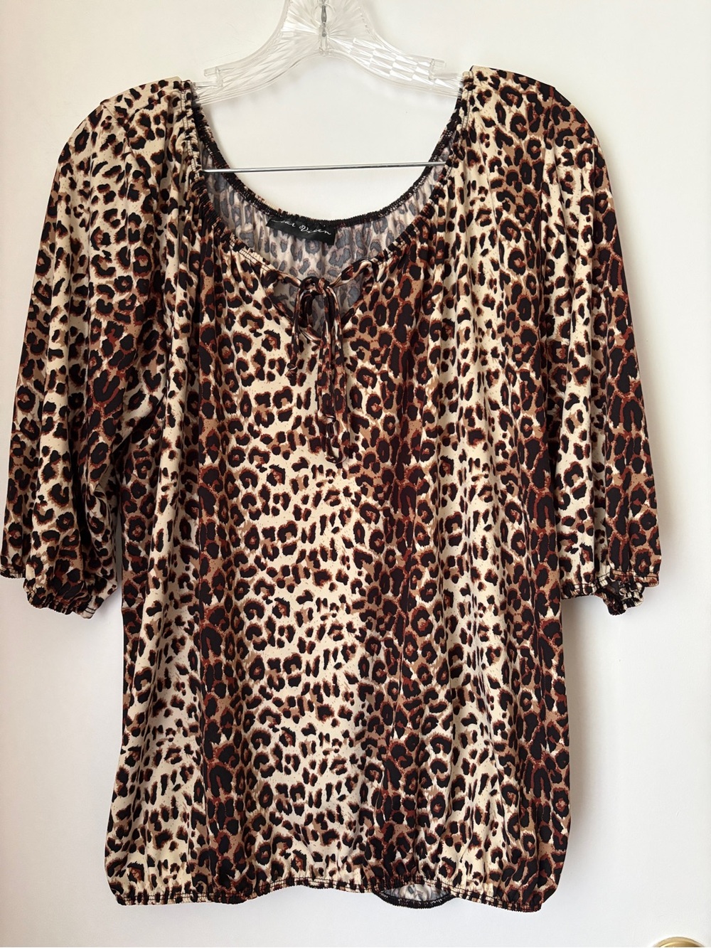 Star Vixen Leopard Print Peasant Top - Brown/Tan